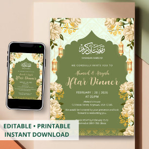 Elegante Saliegroene Bloemrijke Ramadan Kareem Ift Kaart