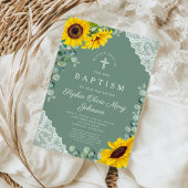 Elegante saliegroene bloemrijke religieuze doop kaart