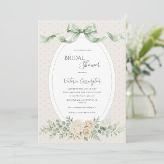 Elegante saliegroene bloemrijke vintage bruidsdouc kaart