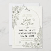 Elegante saliegroene bloemsave the date kaart (Voorkant)