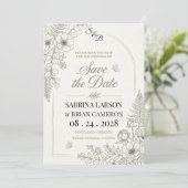 Elegante saliegroene bloemsave the date kaart (Staand voorkant)
