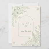 Elegante saliegroene bloemsave the date kaart (Achterkant)