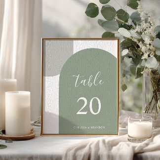 Elegante saliegroene boho-boog huwelijks tafelnumm kaart