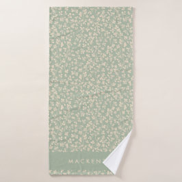 Elegante Saliegroene Botanische Gepersonaliseerde Bad Handdoek