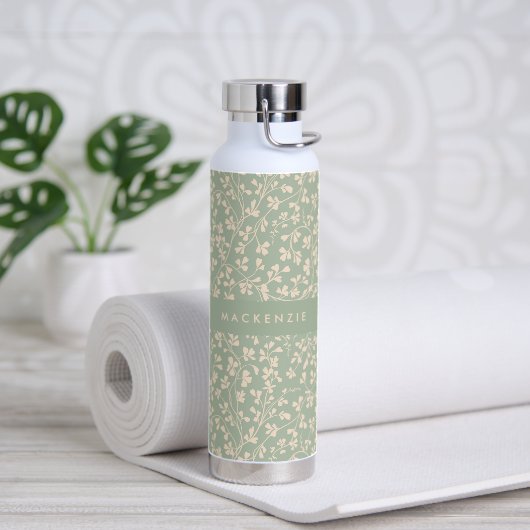 Elegante Saliegroene Botanische Gepersonaliseerde Waterfles (Yoga (Gedraaid) )