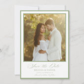 Elegante saliegroene botanische kam save the date (Voorkant)