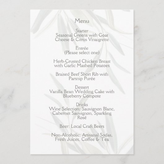 Elegante Saliegroene Botanische  Menu (Voorkant)
