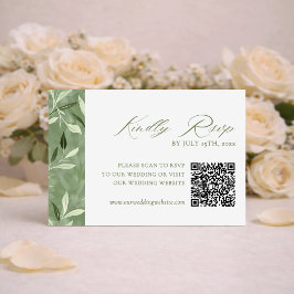 Elegante Saliegroene Botanische Trouw-QR-code RSVP Kaartje