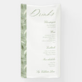 Elegante saliegroene botanische trouwdrankenmenu spandoek (Verticaal)