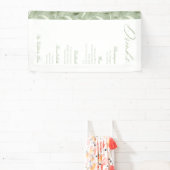 Elegante saliegroene botanische trouwdrankenmenu spandoek (Insitu)
