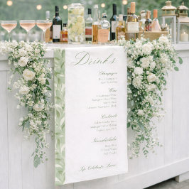 Elegante saliegroene botanische trouwdrankenmenu spandoek