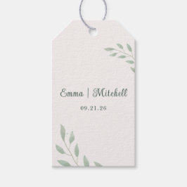 Elegante saliegroene botanische trouwgunst cadeaulabel