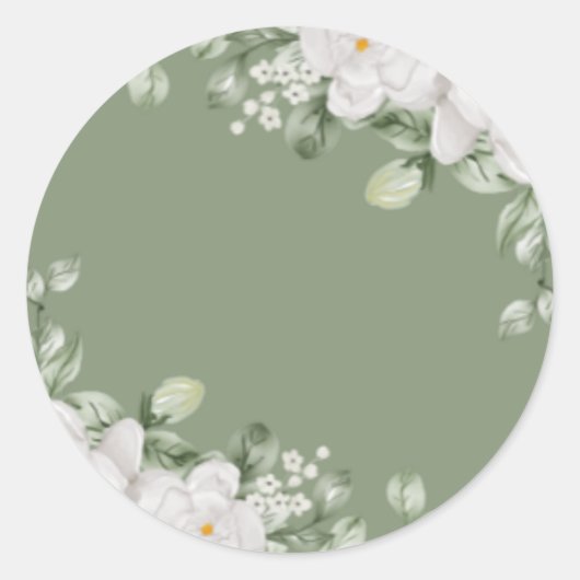 Elegante saliegroene botanische trouwzegel ronde sticker (Voorkant)