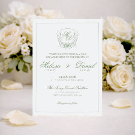 Elegante Saliegroene Botanische Wapen Huwelijk Kaart