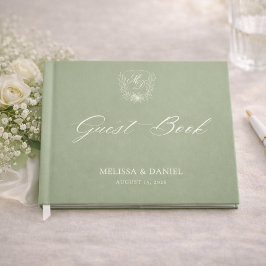 Elegante saliegroene botanische wapen trouw gastenboek