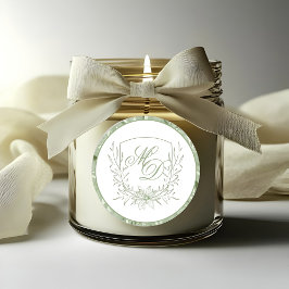 Elegante saliegroene botanische wapen wedding ronde sticker