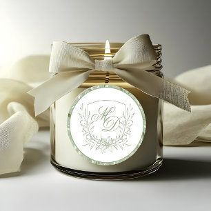 Elegante saliegroene botanische wapen wedding ronde sticker