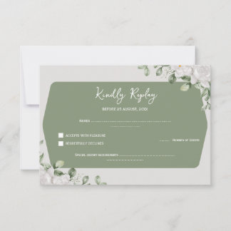 Elegante Saliegroene Botanische Witte Bloemige Bru RSVP Kaartje