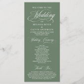 Elegante Saliegroene Bruiloftsceremonie in Script Programmakaart (Voorkant)