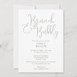 Elegante saliegroene brunch en bubbels bruiloft kaart
