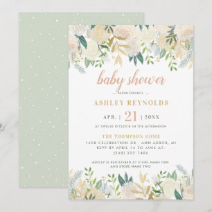 Elegante saliegroene crème bloemen baby shower kaart