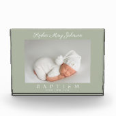 Elegante saliegroene doop herinnering fotoblokken (Voorkant)