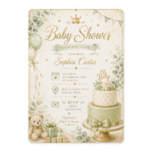 Elegante saliegroene en beige babyshower uitnodigi