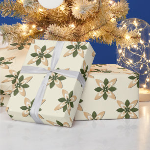Elegante Saliegroene en Beige Geometrische Bloem Cadeaupapier