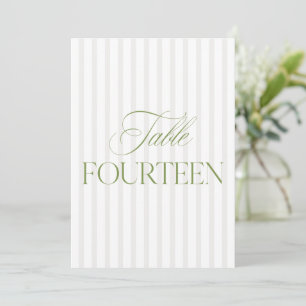 Elegante saliegroene en beige huwelijks tafelnumme kaart