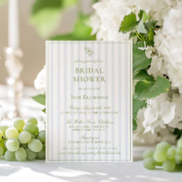 Elegante saliegroene en blauwe bruidsdouche kaart