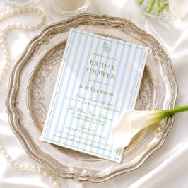 Elegante saliegroene en blauwe bruidsdouche kaart