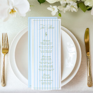 Elegante saliegroene en blauwe gestreepte trouwmen menu