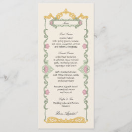 Elegante saliegroene en gouden art nouveau menu