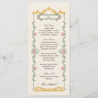 Elegante saliegroene en gouden art nouveau menu