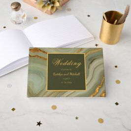 Elegante saliegroene en gouden onyx steen gastenboek
