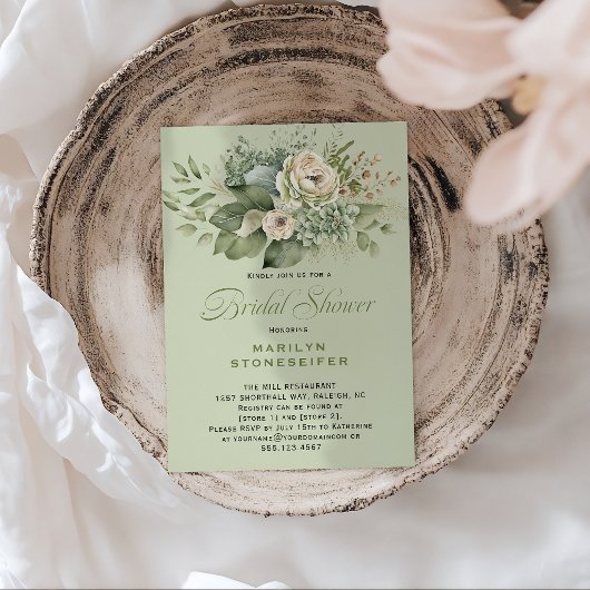 Elegante saliegroene eucalyptus bruidsdouche | kaart