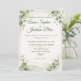Elegante saliegroene eucalyptus bruiloftsinvatie | kaart