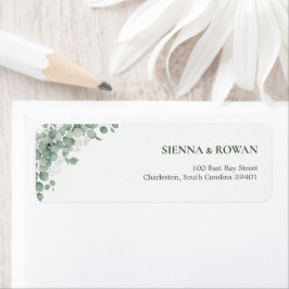 Elegante Saliegroene Eucalyptus Huwelijks Retourad Etiket