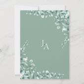 Elegante saliegroene eucalyptus-monogram bruiloft kaart (Achterkant)