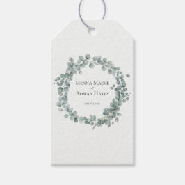 Elegante saliegroene eucalyptus ronde huwelijksgun cadeaulabel