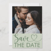 Elegante saliegroene foto & hart save the date (Voorkant)