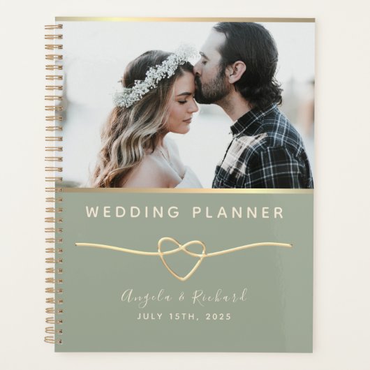 Elegante Saliegroene Foto Huwelijk Planner (Voorkant)