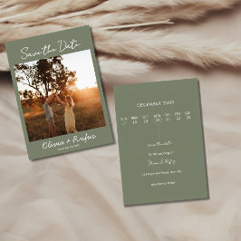 Elegante saliegroene foto save the date kaart