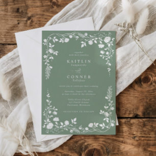Elegante saliegroene Franse bloemige vintage trouw Kaart