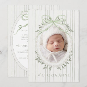 Elegante saliegroene geboortekaartje voor babymeis kaart