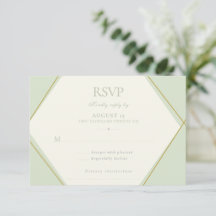 Elegante saliegroene geometrische trouw-RSVP kaart