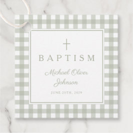 Elegante saliegroene geruite doop dankjewel bedankjes labels