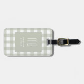 Elegante saliegroene geruite monogram bagagelabel (Voorkant horizontaal)