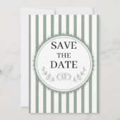 Elegante saliegroene gestreepte Save the Date-ring Kaart (Voorkant)