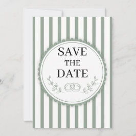 Elegante saliegroene gestreepte Save the Date-ring Kaart